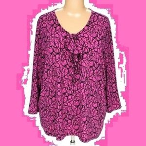 Ruffle Tie Front, Flare Cuff, Slinky Jersey Blouse